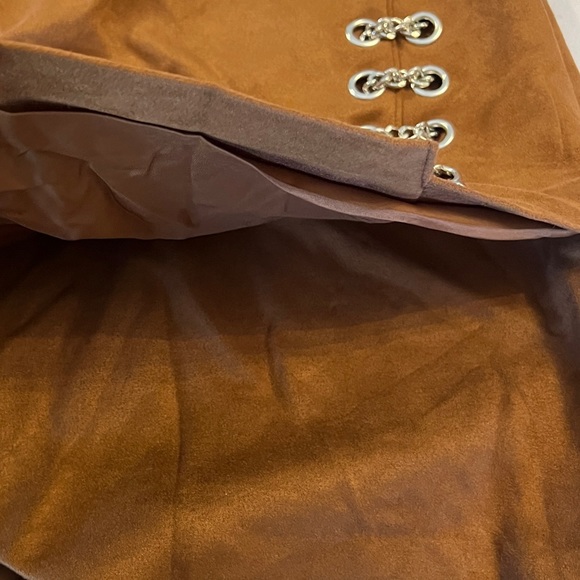 AVEC LES FILLES New Small Leather Zip-Up Chain Wrap Mini Skirt Small Retro suede - Picture 6 of 10